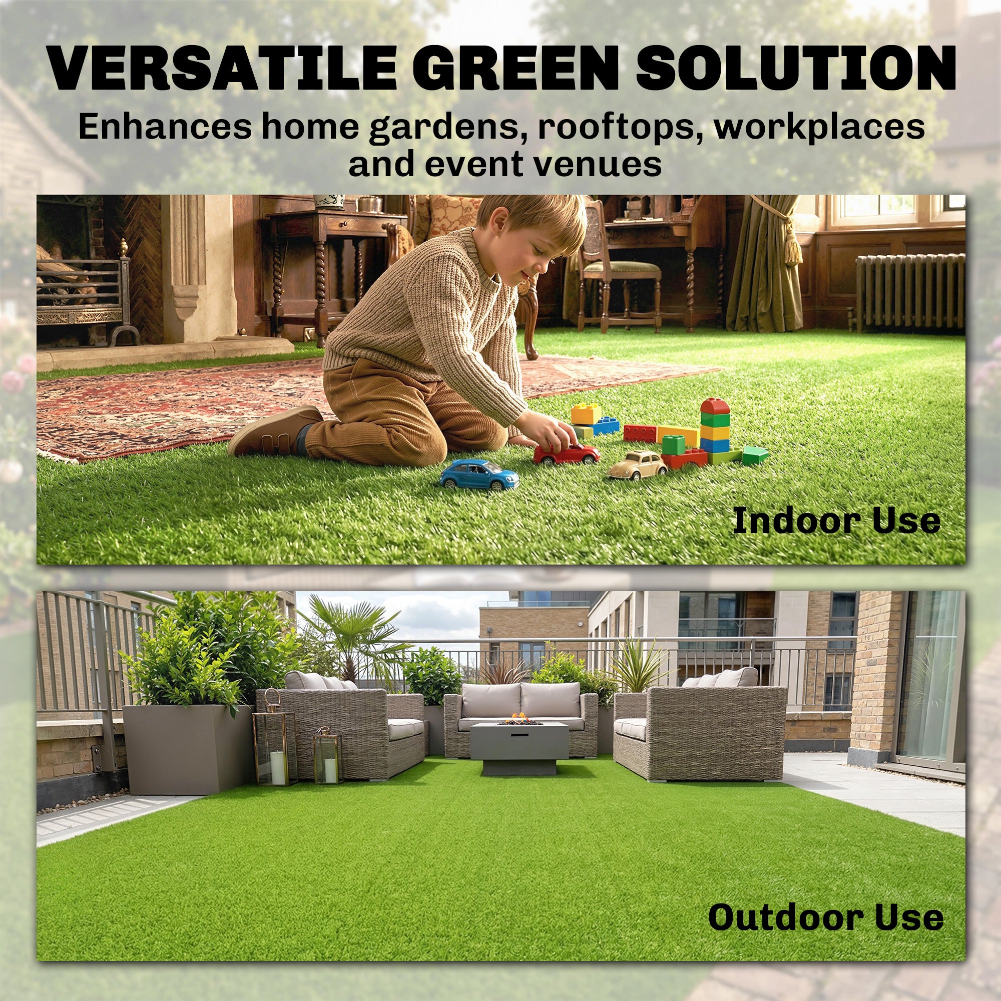 Artificial Grass 1 x 4 m (3.3 x 13.1 ft), 10 mm Pile, Self-Draining Lawn Mat for Garden, Terrace, Patio, Balcony — Green