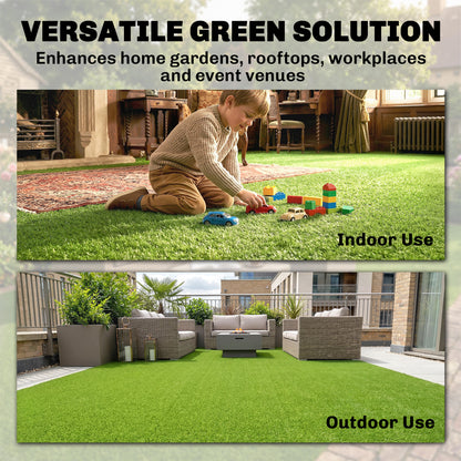 Artificial Grass 1 x 4 m (3.3 x 13.1 ft), 10 mm Pile, Self-Draining Lawn Mat for Garden, Terrace, Patio, Balcony — Green