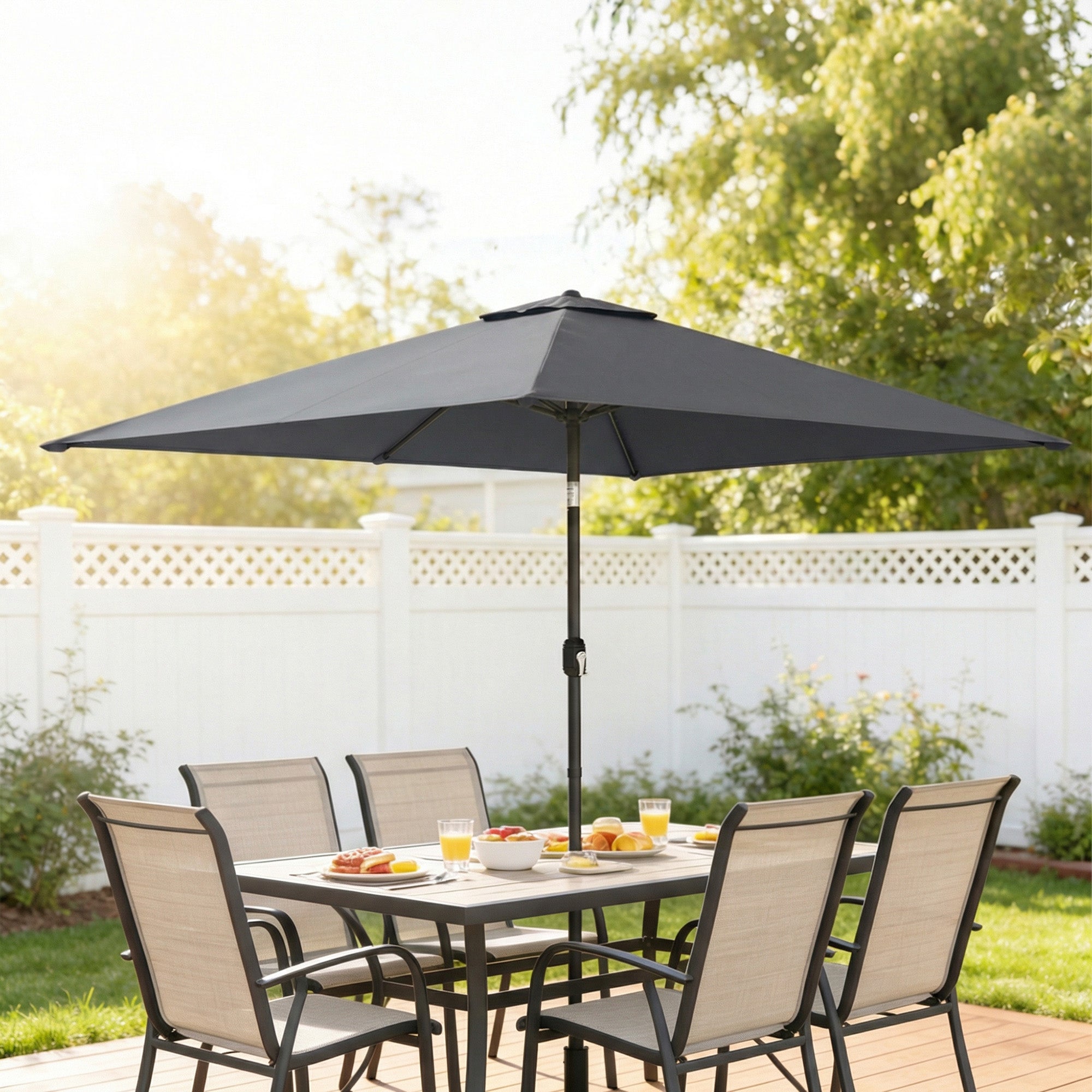 Tilt Rectangular Patio Umbrella 300 x 200 cm (118" x 79") with Crank & Cover — UV Protection, Wind-Resistant, Sturdy Market Parasol, Dark Gray