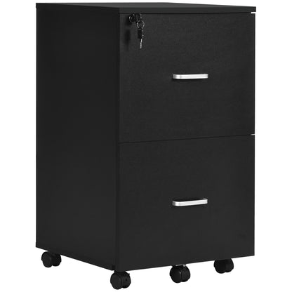Office and Study Cabinet with 2 Lockable Drawers, Office Pedestal with 5 Wheels and Desktop, MDF and Particleboard Filing Cabinet, 43x45x72cm, Black