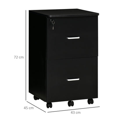 Office and Study Cabinet with 2 Lockable Drawers, Office Pedestal with 5 Wheels and Desktop, MDF and Particleboard Filing Cabinet, 43x45x72cm, Black