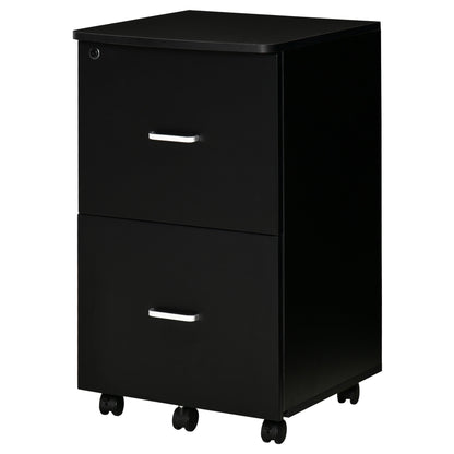 Office and Study Cabinet with 2 Lockable Drawers, Office Pedestal with 5 Wheels and Desktop, MDF and Particleboard Filing Cabinet, 43x45x72cm, Black