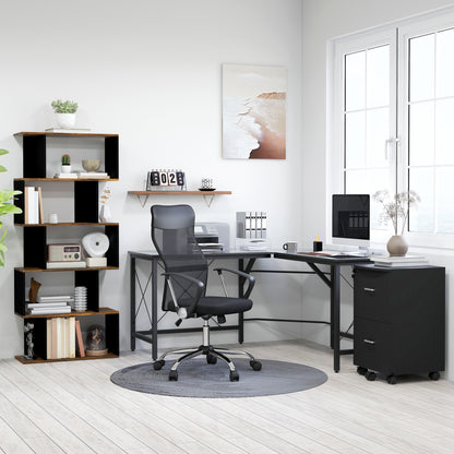 Office and Study Cabinet with 2 Lockable Drawers, Office Pedestal with 5 Wheels and Desktop, MDF and Particleboard Filing Cabinet, 43x45x72cm, Black