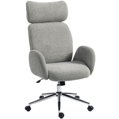 Bouclé Office Chair with Armrests — Adjustable Headrest, Height-Adjustable Swivel with Tilt, Dark Gray