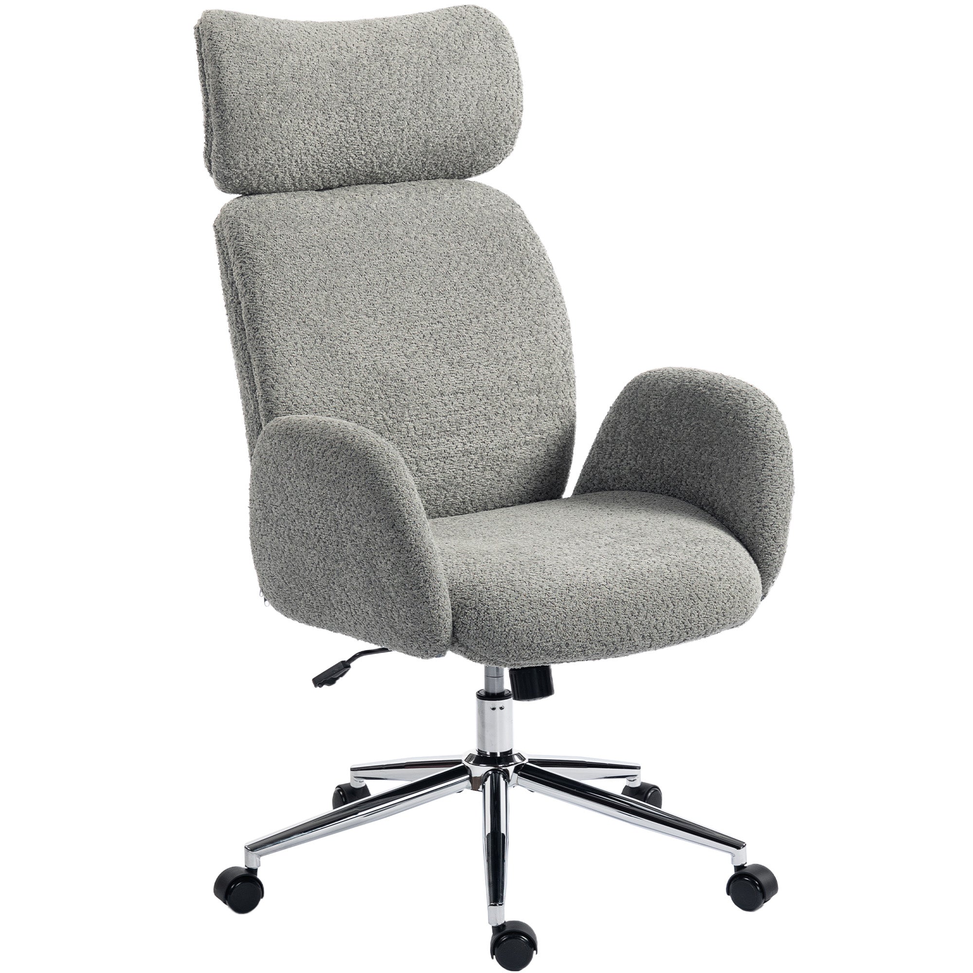Bouclé Office Chair with Armrests — Adjustable Headrest, Height-Adjustable Swivel with Tilt, Dark Gray