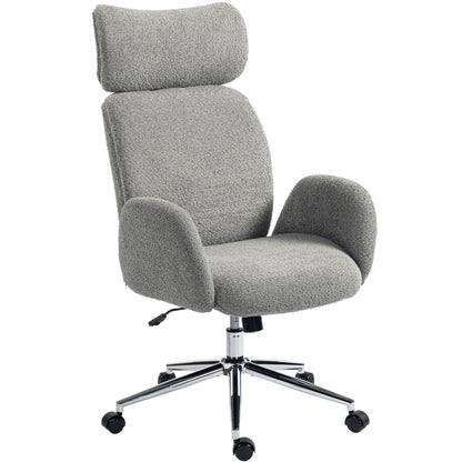 Bouclé Office Chair with Armrests — Adjustable Headrest, Height-Adjustable Swivel with Tilt, Dark Gray