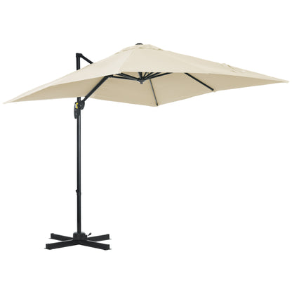 Aluminum Garden Umbrella 96.5x96.5x96.5 in Eccentric Parasol with 360° Rotating Crank 5-Level Tilt Removable Cream Fabric