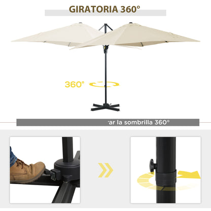 Aluminum Garden Umbrella 96.5x96.5x96.5 in Eccentric Parasol with 360° Rotating Crank 5-Level Tilt Removable Cream Fabric