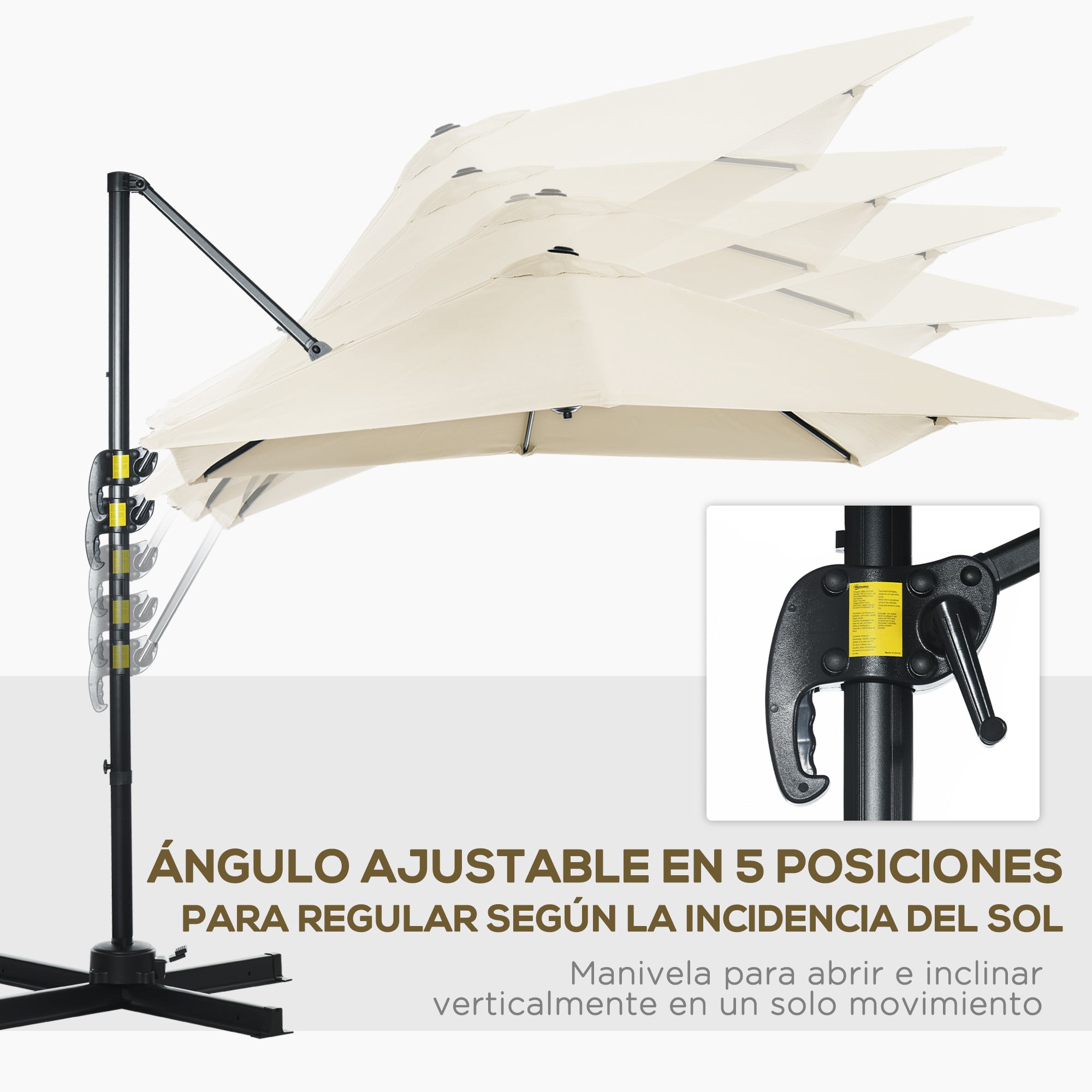 Aluminum Garden Umbrella 96.5x96.5x96.5 in Eccentric Parasol with 360° Rotating Crank 5-Level Tilt Removable Cream Fabric