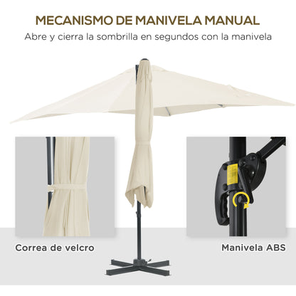 Aluminum Garden Umbrella 96.5x96.5x96.5 in Eccentric Parasol with 360° Rotating Crank 5-Level Tilt Removable Cream Fabric