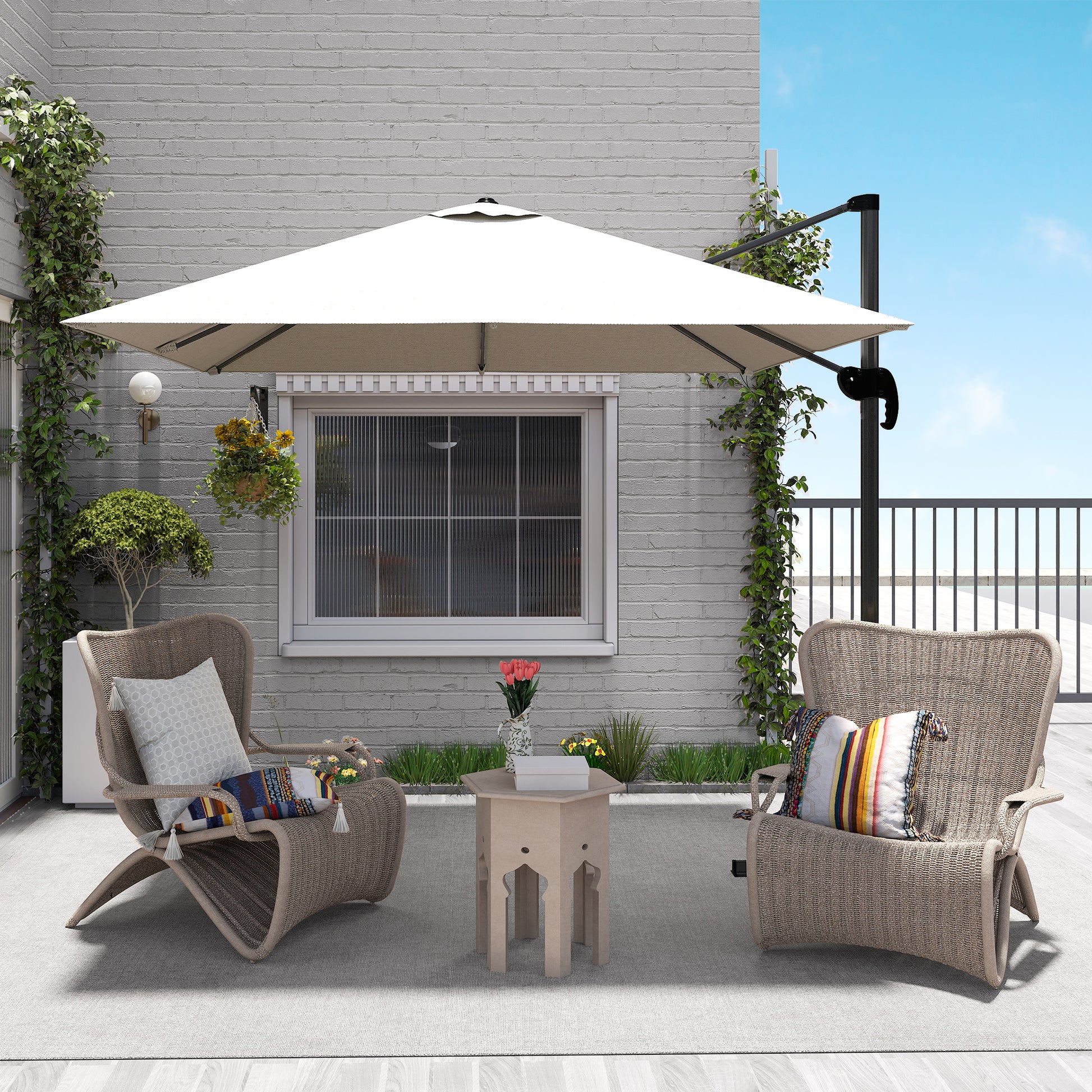 Aluminum Garden Umbrella 96.5x96.5x96.5 in Eccentric Parasol with 360° Rotating Crank 5-Level Tilt Removable Cream Fabric