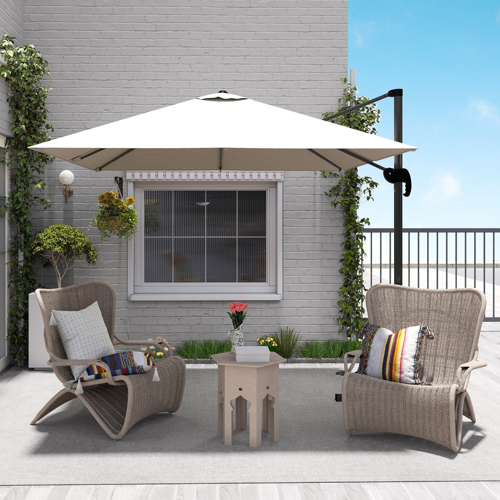 Aluminum Garden Umbrella 96.5x96.5x96.5 in Eccentric Parasol with 360° Rotating Crank 5-Level Tilt Removable Cream Fabric
