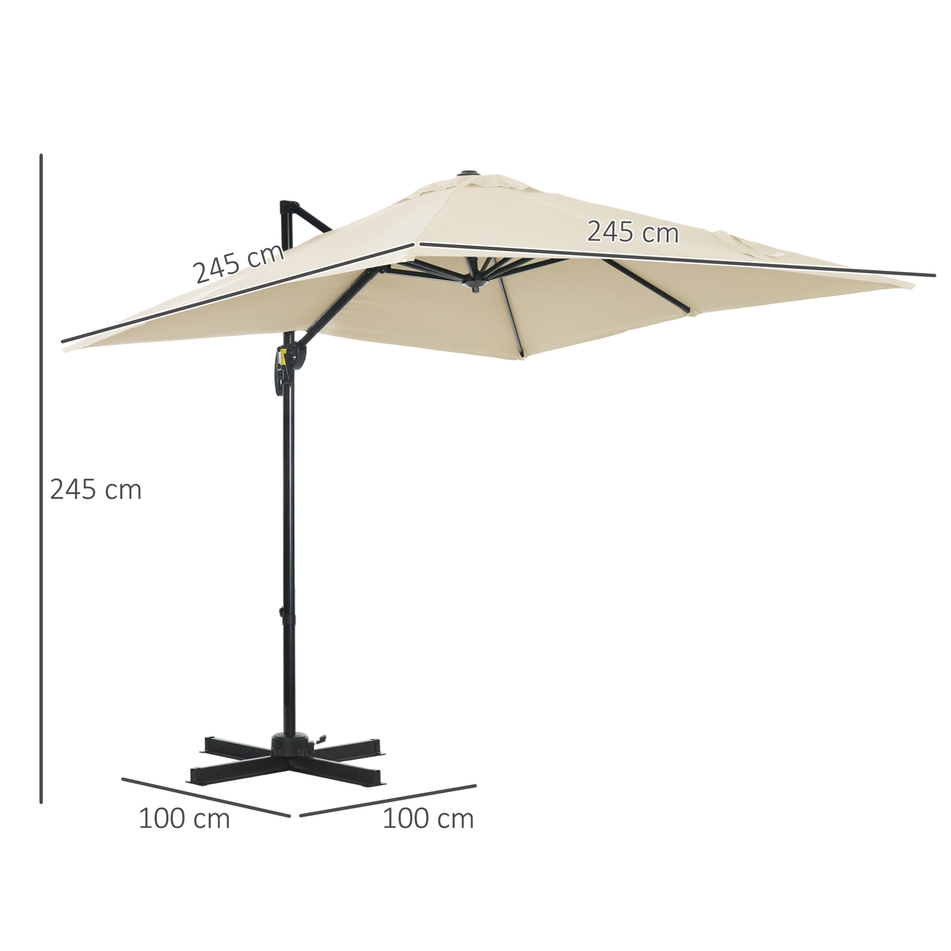 Aluminum Garden Umbrella 96.5x96.5x96.5 in Eccentric Parasol with 360° Rotating Crank 5-Level Tilt Removable Cream Fabric