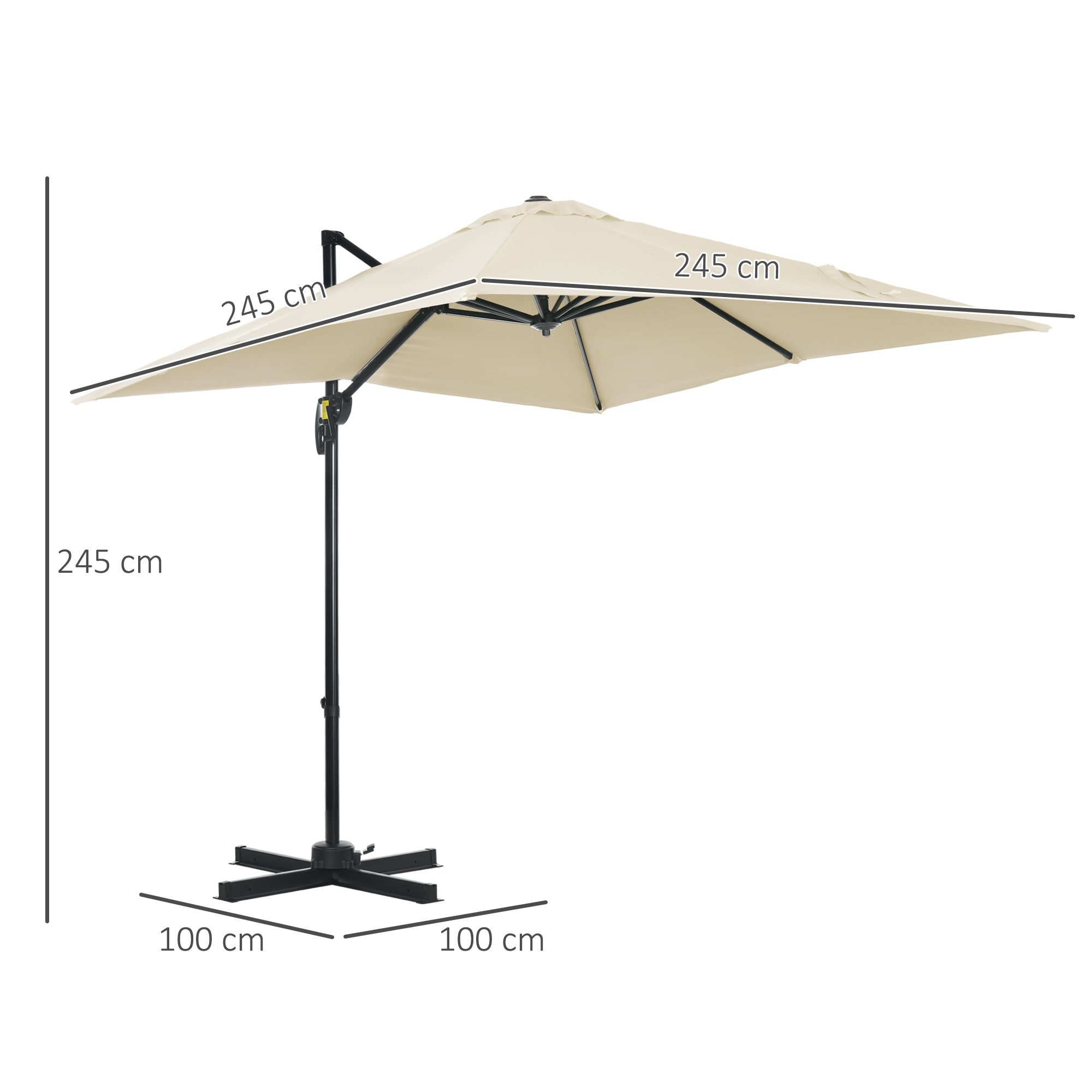 Aluminum Garden Umbrella 96.5x96.5x96.5 in Eccentric Parasol with 360° Rotating Crank 5-Level Tilt Removable Cream Fabric
