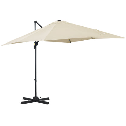 Aluminum Garden Umbrella 96.5x96.5x96.5 in Eccentric Parasol with 360° Rotating Crank 5-Level Tilt Removable Cream Fabric