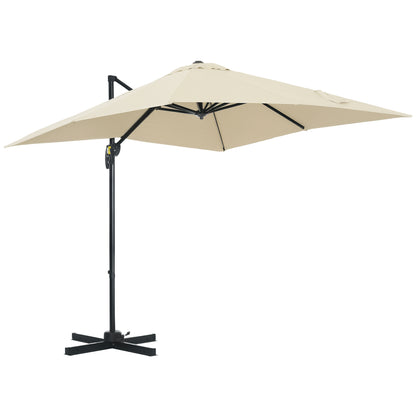Aluminum Garden Umbrella 96.5x96.5x96.5 in Eccentric Parasol with 360° Rotating Crank 5-Level Tilt Removable Cream Fabric