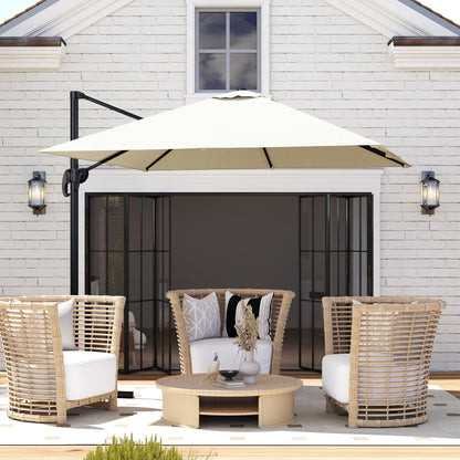 Aluminum Garden Umbrella 96.5x96.5x96.5 in Eccentric Parasol with 360° Rotating Crank 5-Level Tilt Removable Cream Fabric