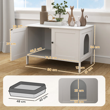 Cat Litter Box Cabinet Cat House with Door Partition Cat Toilet Cat Cabinet for Large Cats Side Table Cat Cave 80 x 51 x 54 cm White
