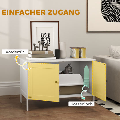 Cat Litter Box Cabinet Cat House with Door Partition Cat Toilet Cat Cabinet for Large Cats Side Table Cat Cave 80 x 51 x 54 cm White