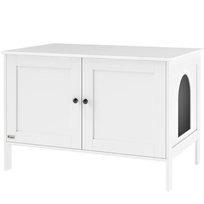 Cat Litter Box Cabinet Cat House with Door Partition Cat Toilet Cat Cabinet for Large Cats Side Table Cat Cave 80 x 51 x 54 cm White