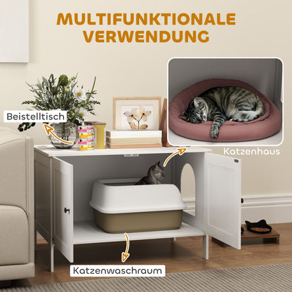 Cat Litter Box Cabinet Cat House with Door Partition Cat Toilet Cat Cabinet for Large Cats Side Table Cat Cave 80 x 51 x 54 cm White