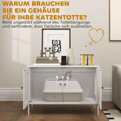 Cat Litter Box Cabinet Cat House with Door Partition Cat Toilet Cat Cabinet for Large Cats Side Table Cat Cave 80 x 51 x 54 cm White