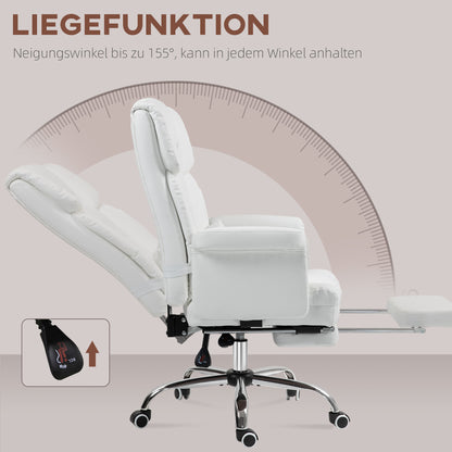Office Chair, Ergonomic Desk Chair with Recline Function, Lumbar Pillow, Height Adjustable Computer Chair with Footrest, Swivel Function, for Home Office, Faux Leather, White