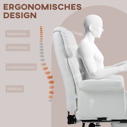 Office Chair, Ergonomic Desk Chair with Recline Function, Lumbar Pillow, Height Adjustable Computer Chair with Footrest, Swivel Function, for Home Office, Faux Leather, White