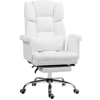 Office Chair, Ergonomic Desk Chair with Recline Function, Lumbar Pillow, Height Adjustable Computer Chair with Footrest, Swivel Function, for Home Office, Faux Leather, White