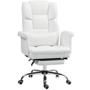 Office Chair, Ergonomic Desk Chair with Recline Function, Lumbar Pillow, Height Adjustable Computer Chair with Footrest, Swivel Function, for Home Office, Faux Leather, White