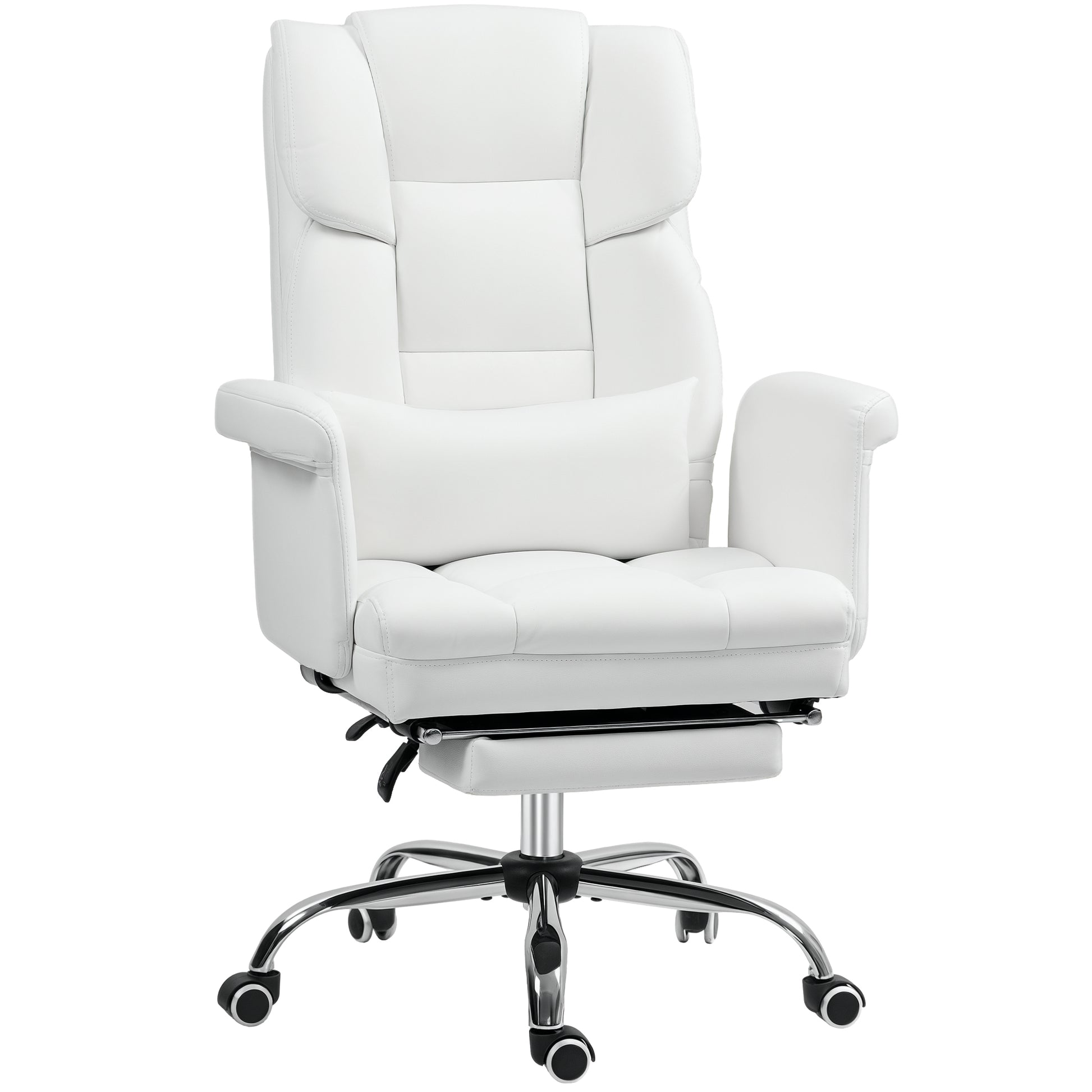 Office Chair, Ergonomic Desk Chair with Recline Function, Lumbar Pillow, Height Adjustable Computer Chair with Footrest, Swivel Function, for Home Office, Faux Leather, White