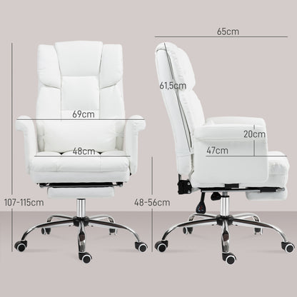 Office Chair, Ergonomic Desk Chair with Recline Function, Lumbar Pillow, Height Adjustable Computer Chair with Footrest, Swivel Function, for Home Office, Faux Leather, White