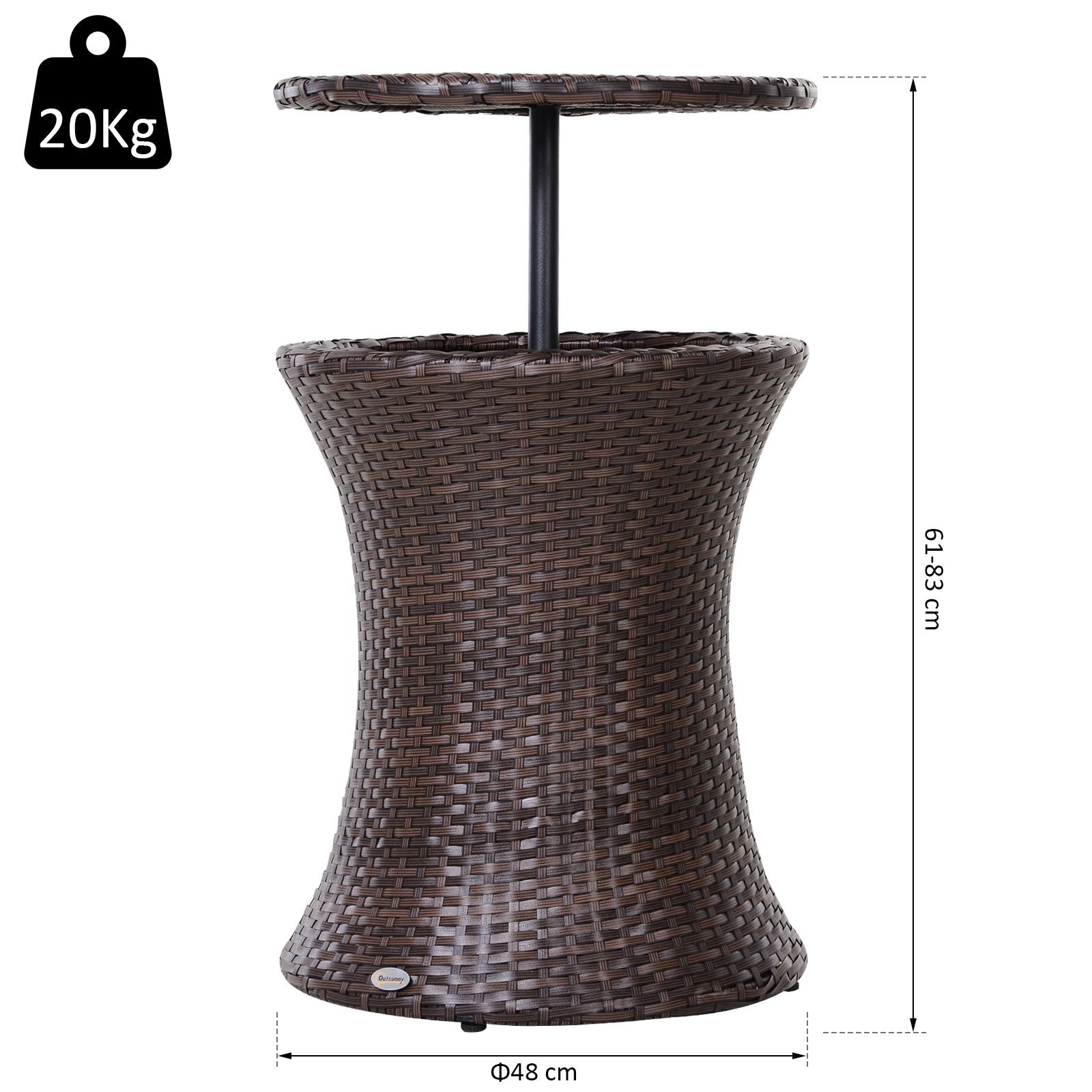 2-in-1 Ice Bucket Coffee Table Ø 48 x 83H cm Epoxy Metal Wicker Resin Rattan-like Brown