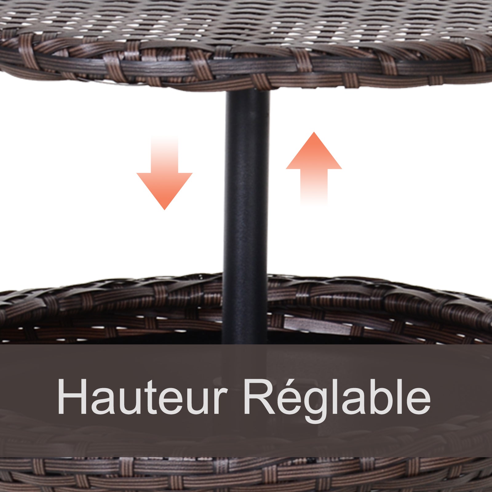 2-in-1 Ice Bucket Coffee Table Ø 48 x 83H cm Epoxy Metal Wicker Resin Rattan-like Brown