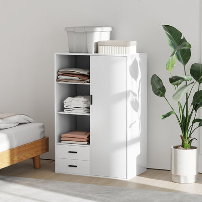 Modern Wardrobe with 2 Drawers, Adjustable Open Shelves, Hanging Rail Compartment, Wardrobe for Bedroom and Entryway, 80x50x124 cm, White