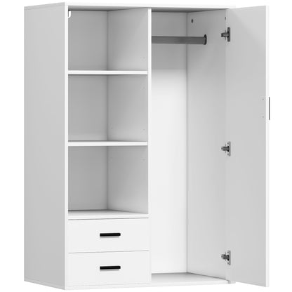 Modern Wardrobe with 2 Drawers, Adjustable Open Shelves, Hanging Rail Compartment, Wardrobe for Bedroom and Entryway, 80x50x124 cm, White