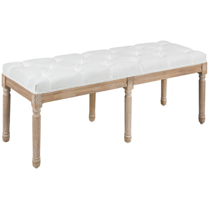 End-of-Bed Bench Upholstered Vintage French Style Thick Padding Linen-Look Fabric Solid Wood Legs Cream