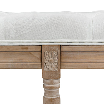 End-of-Bed Bench Upholstered Vintage French Style Thick Padding Linen-Look Fabric Solid Wood Legs Cream