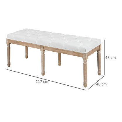 End-of-Bed Bench Upholstered Vintage French Style Thick Padding Linen-Look Fabric Solid Wood Legs Cream