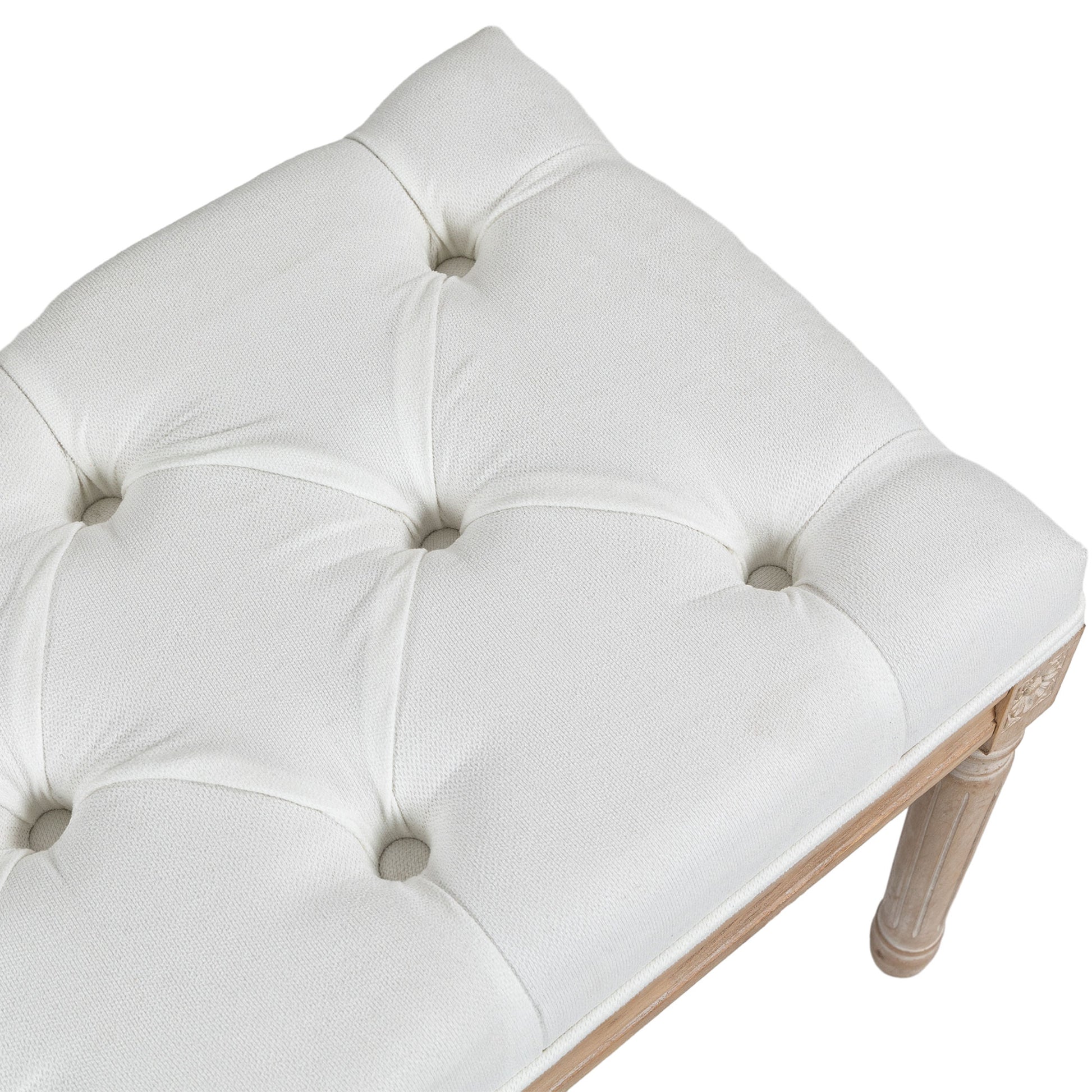 End-of-Bed Bench Upholstered Vintage French Style Thick Padding Linen-Look Fabric Solid Wood Legs Cream