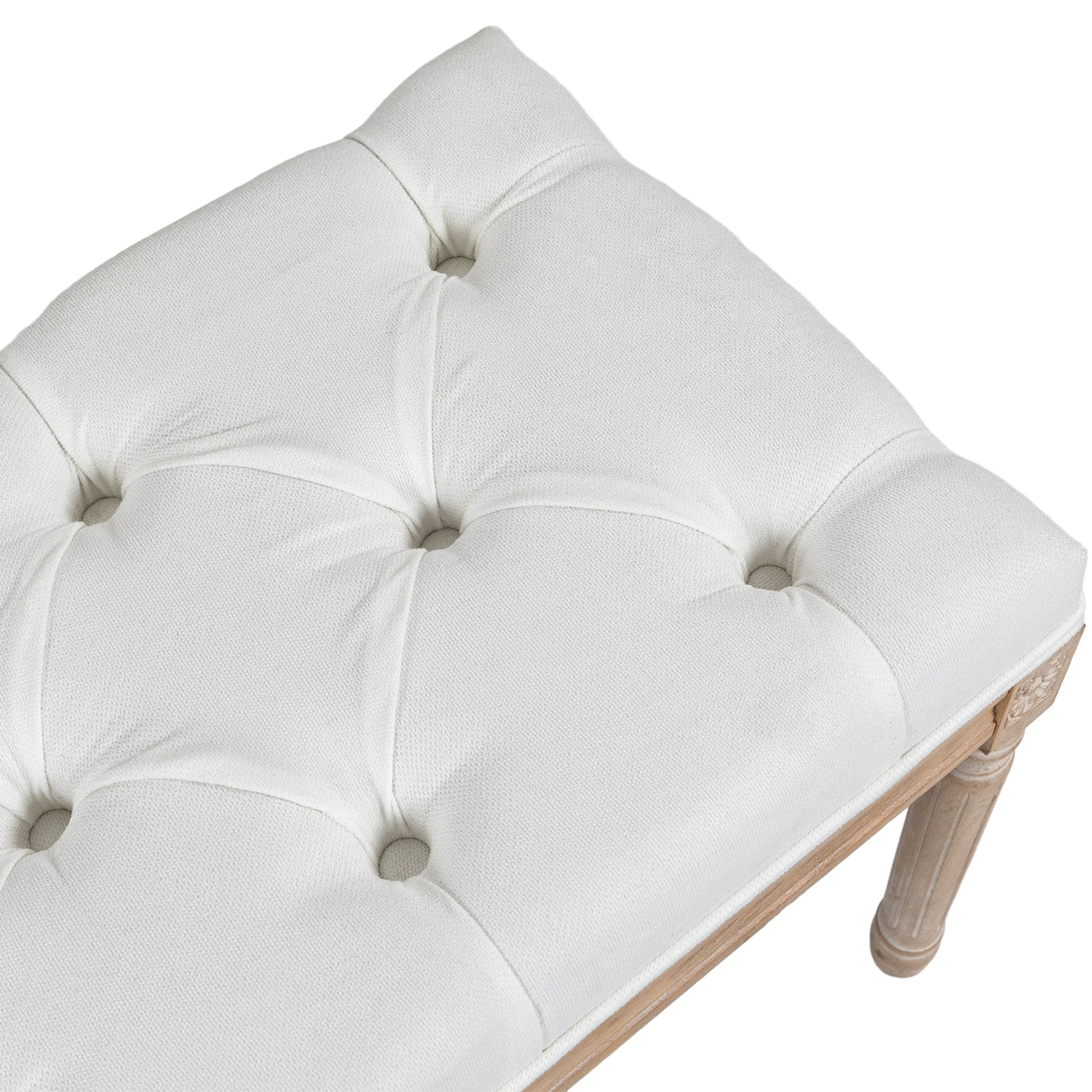 End-of-Bed Bench Upholstered Vintage French Style Thick Padding Linen-Look Fabric Solid Wood Legs Cream