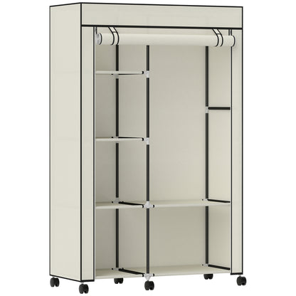 Fabric Wardrobe Organizer with Hanging Rail & Open Shelves, 40.6 x 16.9 x 64.0 in (103 x 43 x 162.5 cm) — Cream