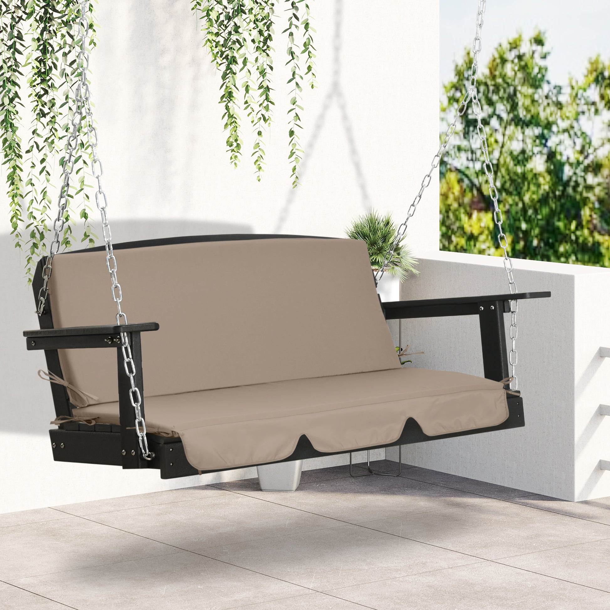 2-Piece Swing Cushion 130x45x5 cm Padded Seat and Backrest Cushion for Garden Terrace Balcony Outdoor Brown