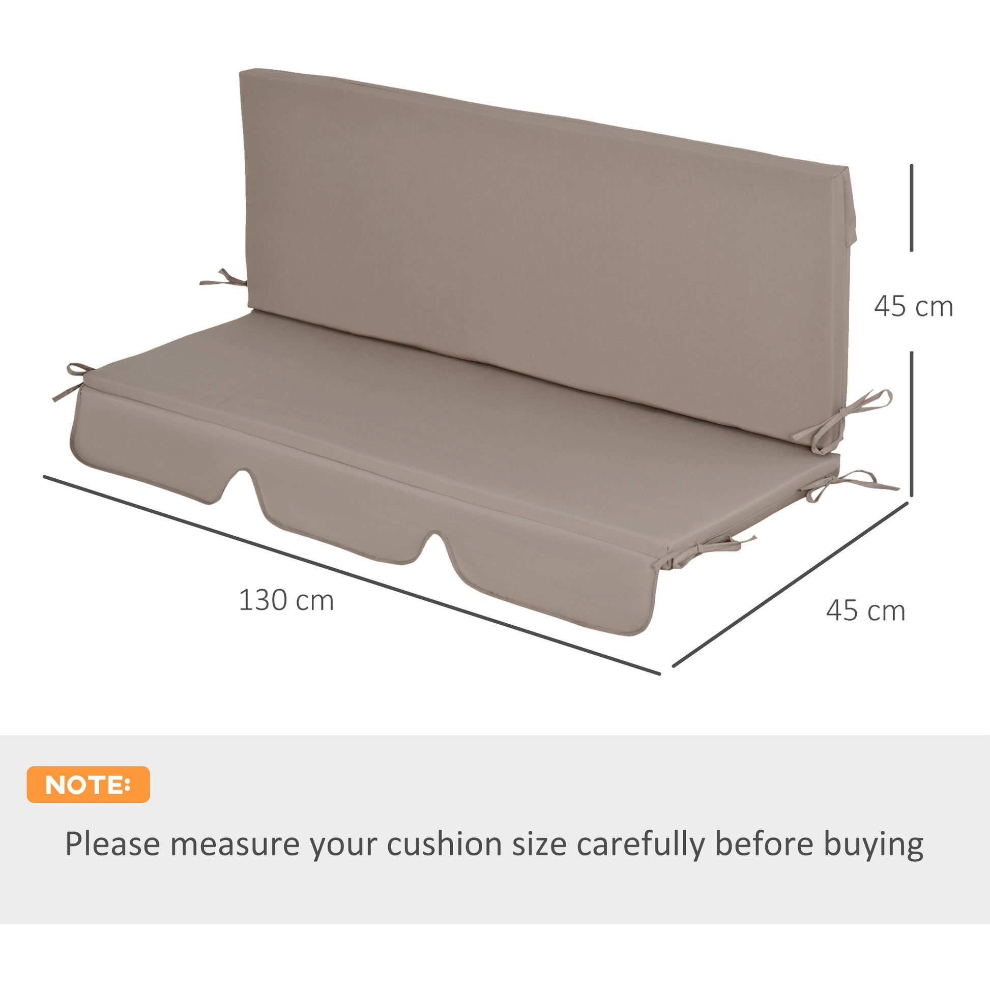 2-Piece Swing Cushion 130x45x5 cm Padded Seat and Backrest Cushion for Garden Terrace Balcony Outdoor Brown