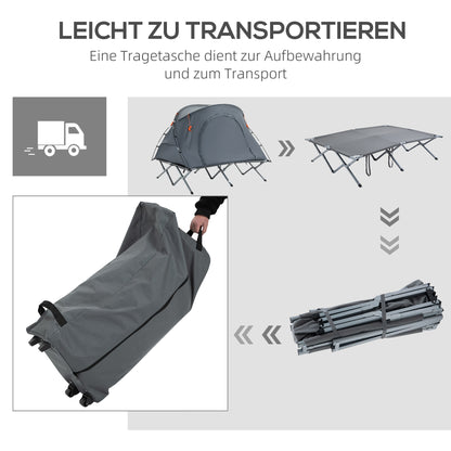 Camping Bed with Elevated Tent Double Cot with Air Mattress incl. Carry Bag Gray 200 x 146 x 159 cm