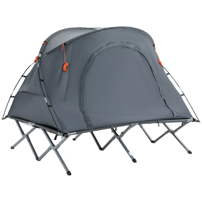 Camping Bed with Elevated Tent Double Cot with Air Mattress incl. Carry Bag Gray 200 x 146 x 159 cm