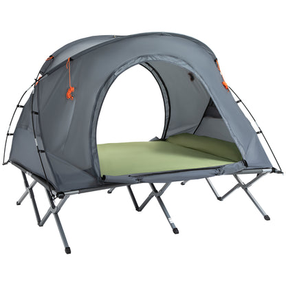 Camping Bed with Elevated Tent Double Cot with Air Mattress incl. Carry Bag Gray 200 x 146 x 159 cm