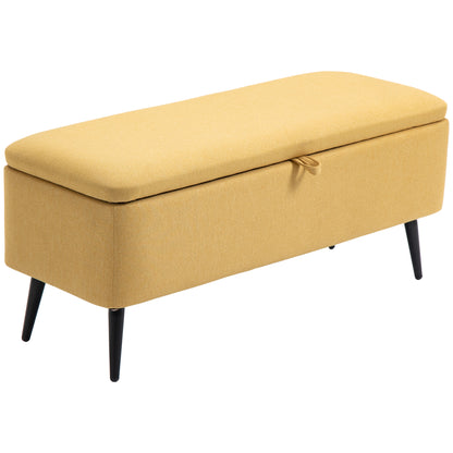 Storage Bench, Upholstered Bench with Storage, Linen Look, Bed Bench with Steel Legs for Living Room, Hallway, Bedroom, up to 150 kg Capacity, 101 x 38.5 x 44.5 cm, Yellow