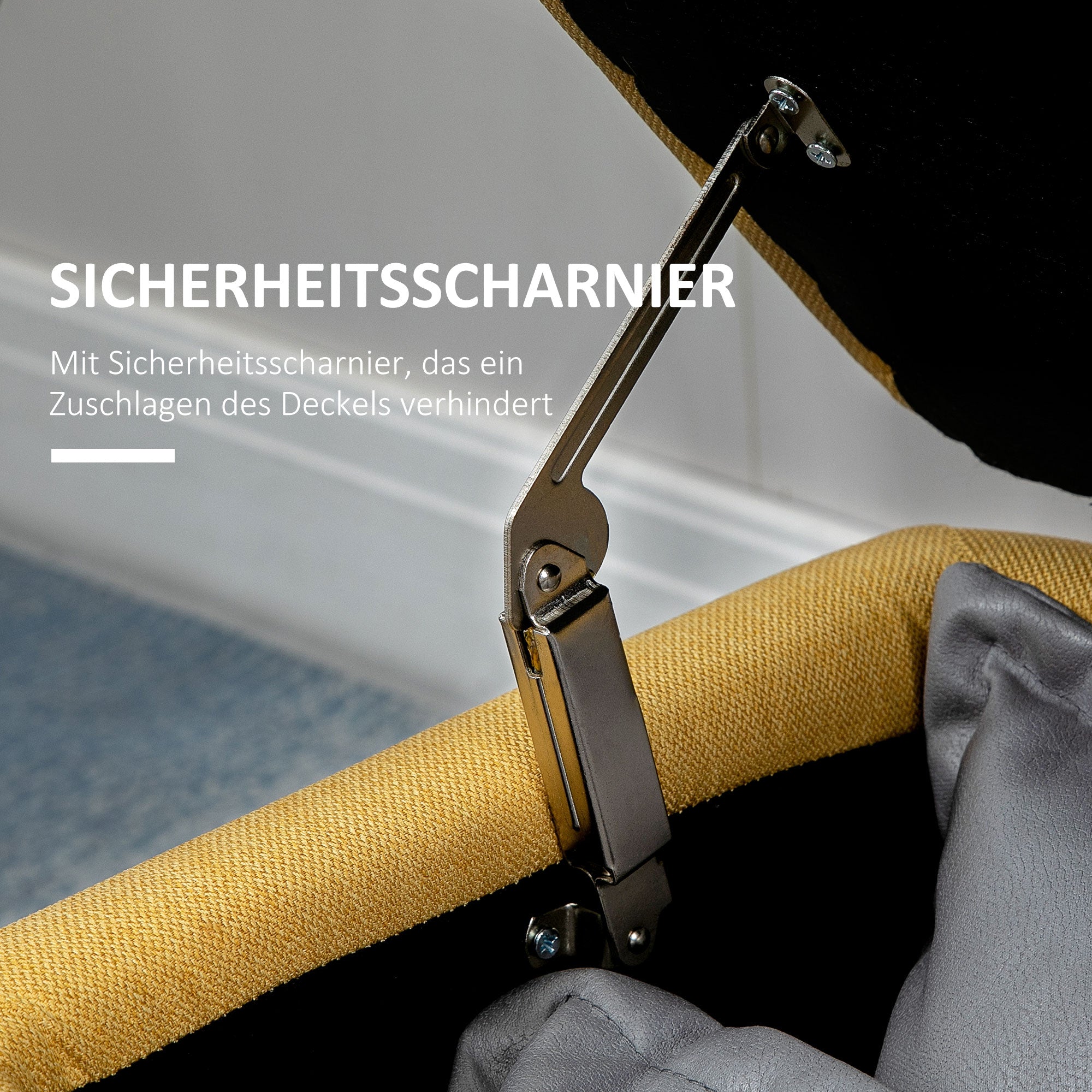 Storage Bench, Upholstered Bench with Storage, Linen Look, Bed Bench with Steel Legs for Living Room, Hallway, Bedroom, up to 150 kg Capacity, 101 x 38.5 x 44.5 cm, Yellow
