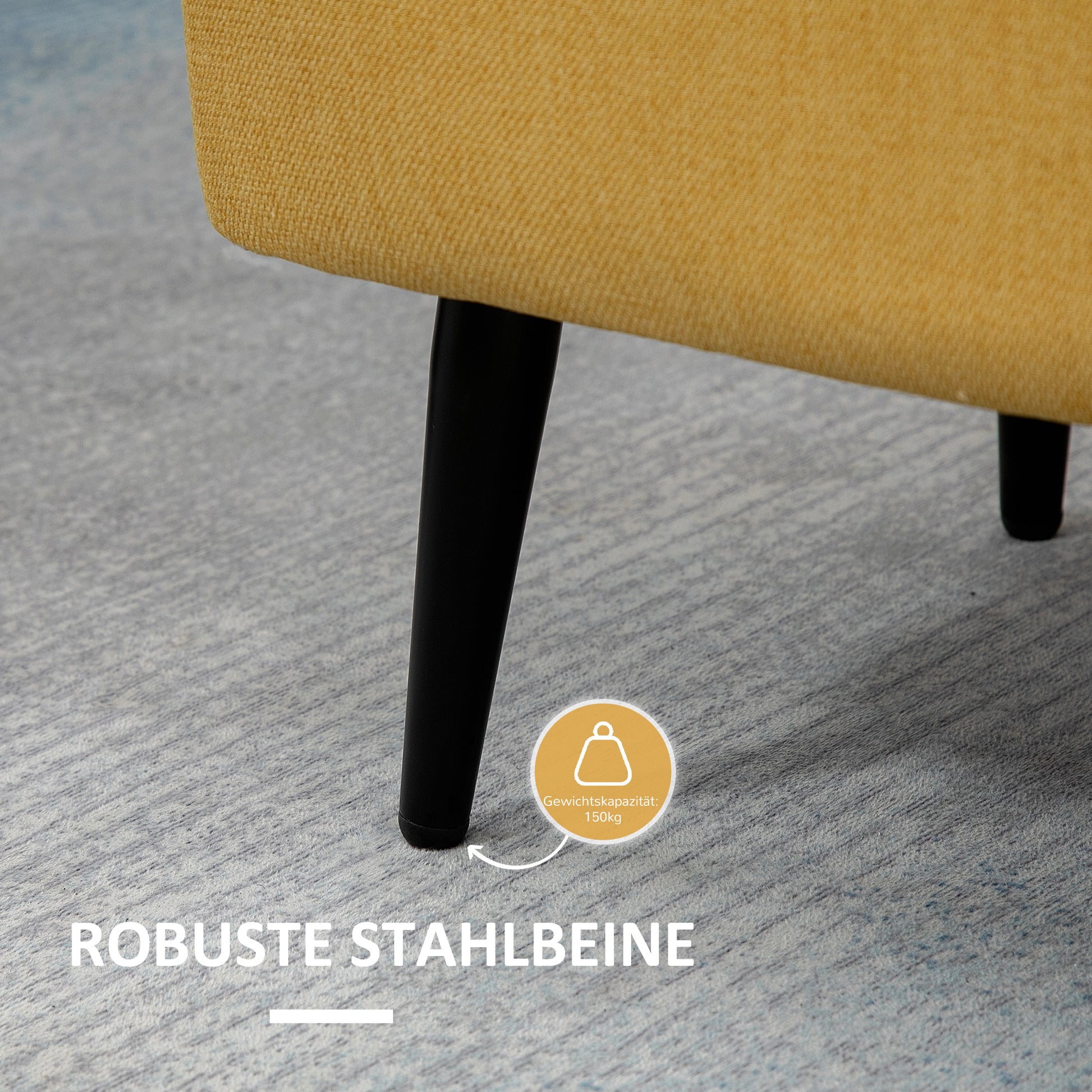 Storage Bench, Upholstered Bench with Storage, Linen Look, Bed Bench with Steel Legs for Living Room, Hallway, Bedroom, up to 150 kg Capacity, 101 x 38.5 x 44.5 cm, Yellow